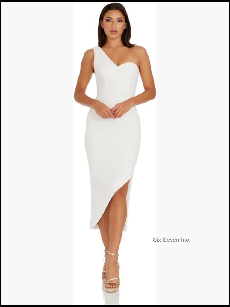 Bodycon Midi Dress With Asymmetric Neckline - Formal